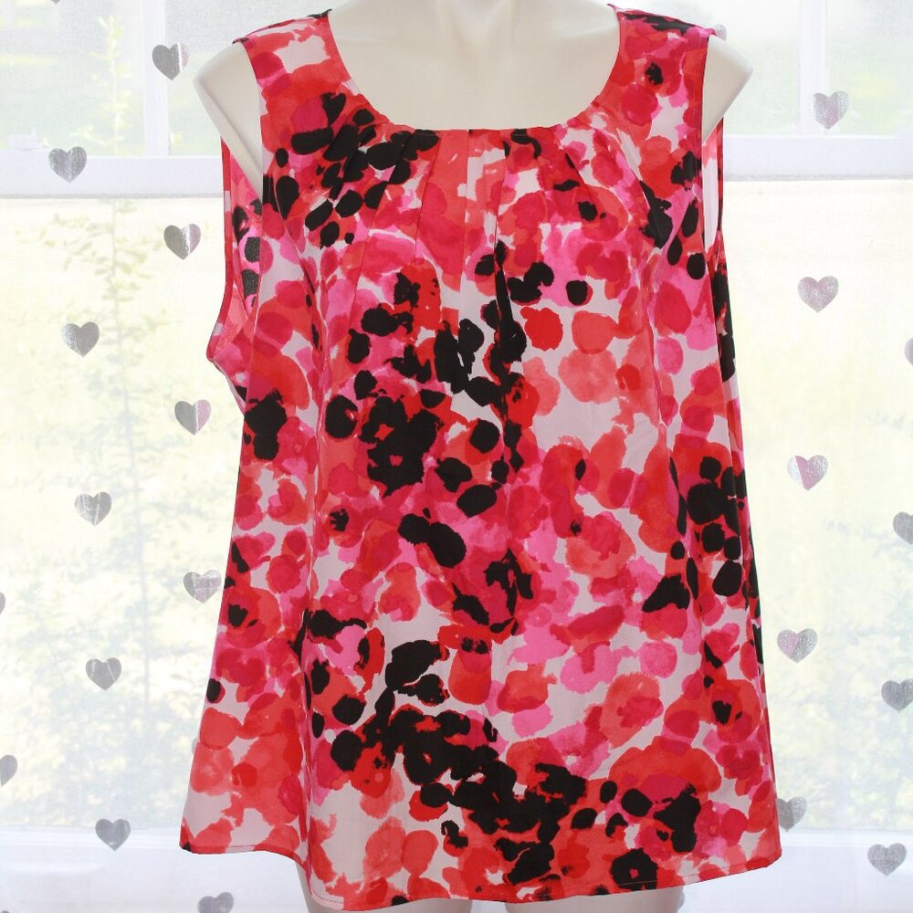 #344 Kasper Pink White Black Patterned Dressy Tank Size 2X